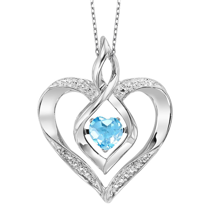 Silver Diamond 1/50Ctw & Createdblue Topaz 1/4Ctw Pendant