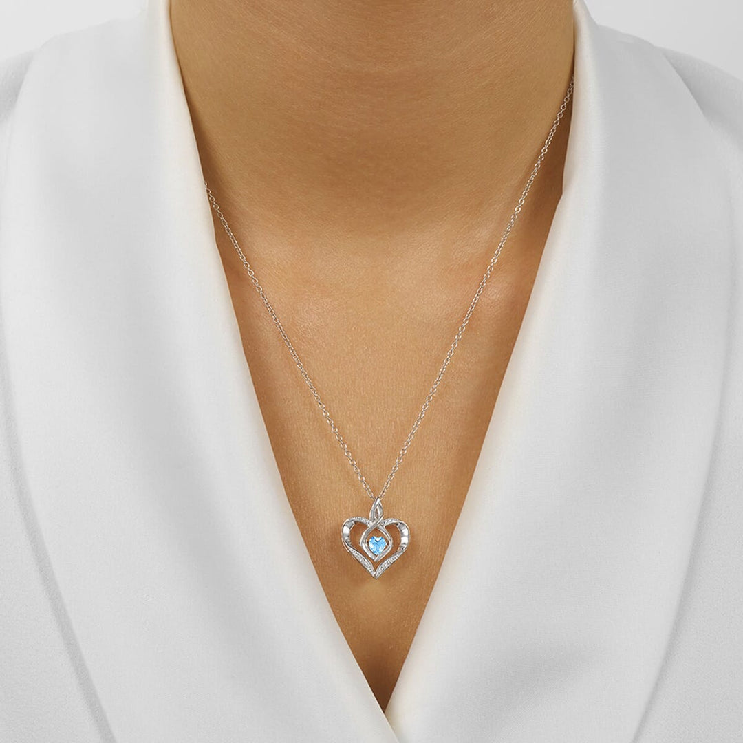 Silver Diamond 1/50Ctw & Createdblue Topaz 1/4Ctw Pendant