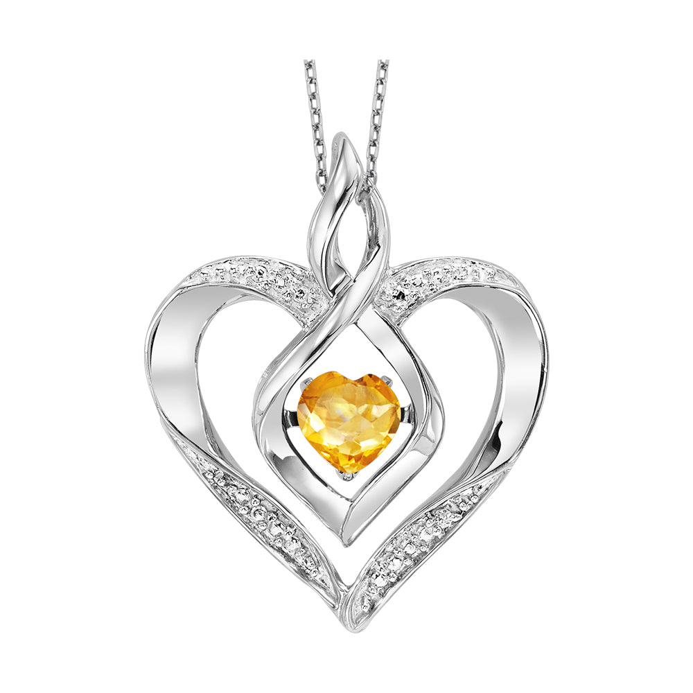 Silver Diamond 1/50Ctw & Created-Citrine 1/4Ctw Pendant