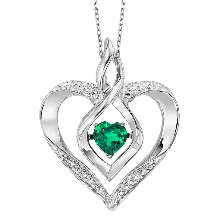 Silver Diamond 1/50Ctw & Created-Emerald 1/4Ctw Pendant