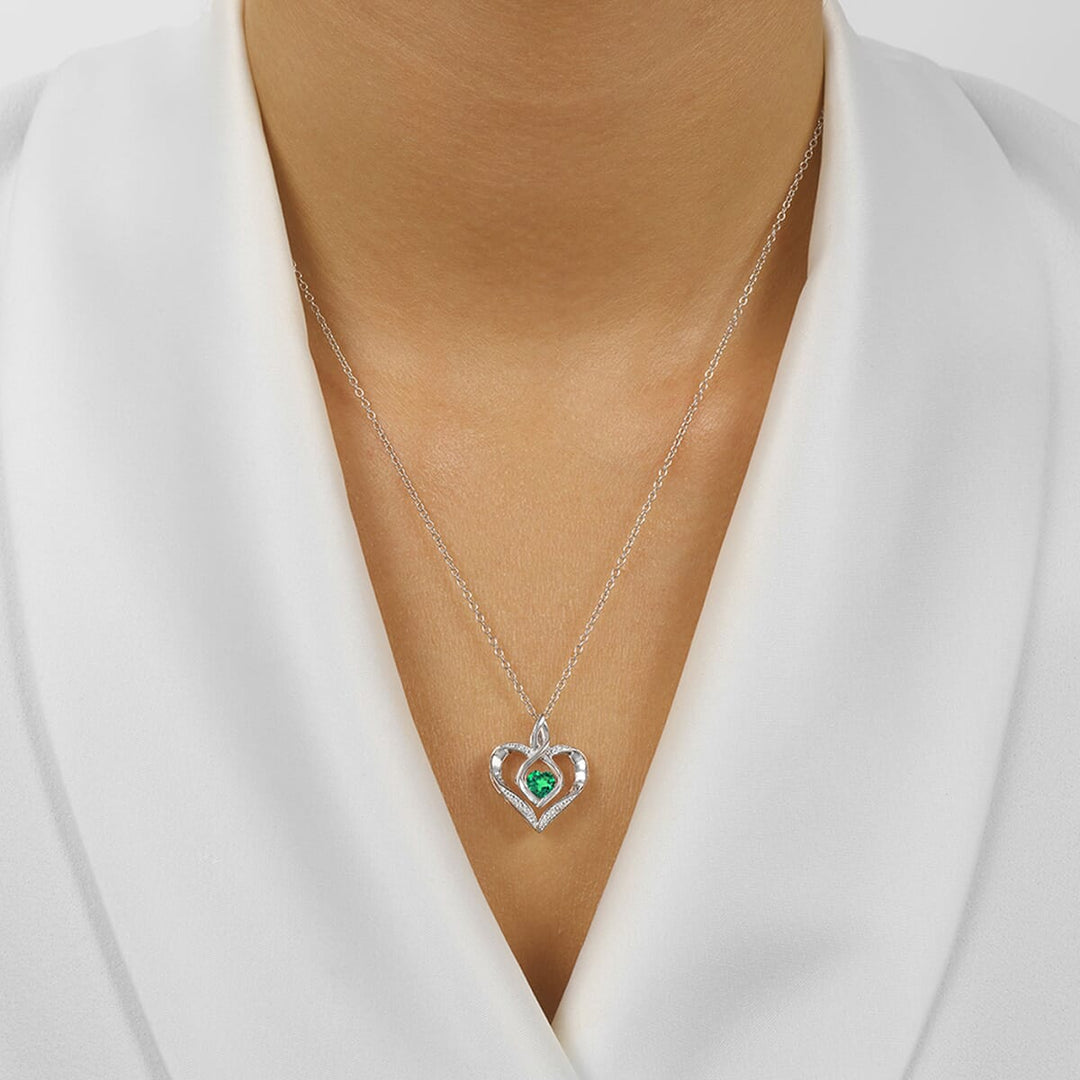 Silver Diamond 1/50Ctw & Created-Emerald 1/4Ctw Pendant