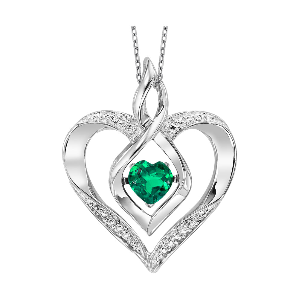 Silver Diamond 1/50Ctw & Created-Emerald 1/4Ctw Pendant