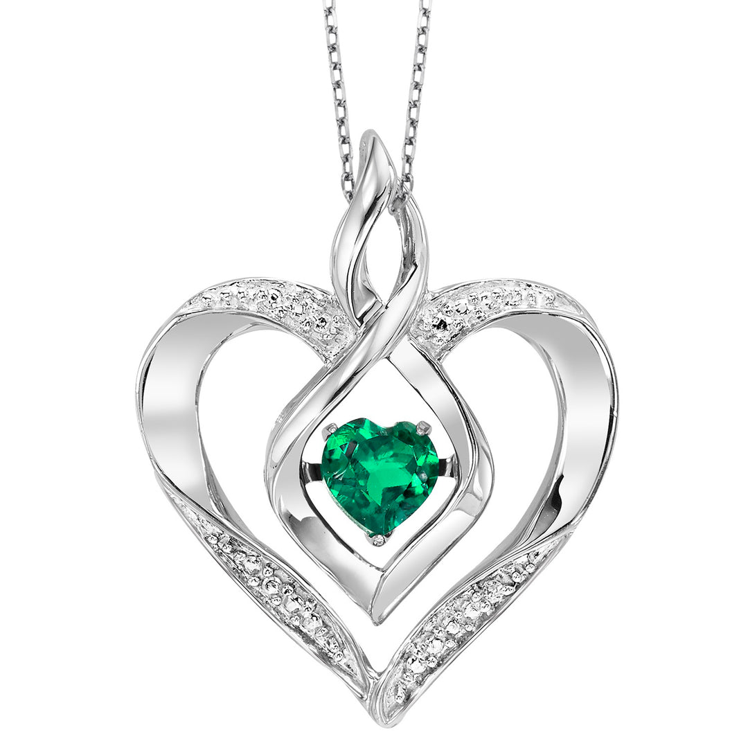 Silver Diamond 1/50Ctw & Created-Emerald 1/4Ctw Pendant