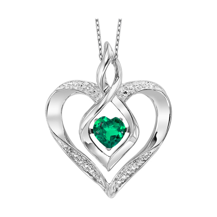 Silver Diamond 1/50Ctw & Created-Emerald 1/4Ctw Pendant