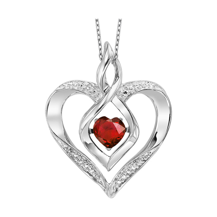 Silver Diamond 1/50Ctw & Created-Garnet 1/4Ctw Pendant