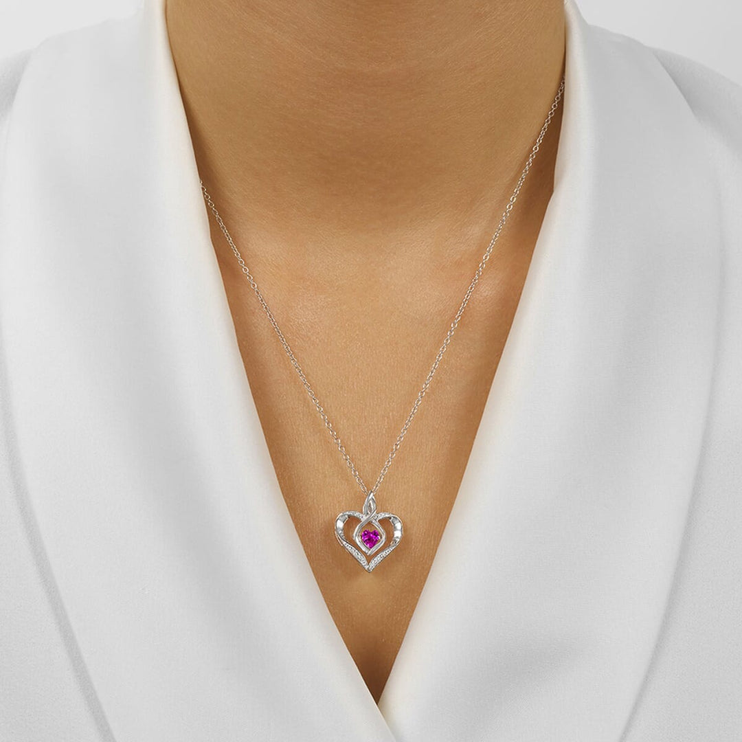 Silver Diamond 1/50Ctw & Created-Amethyst 1/4Ctw Pendant