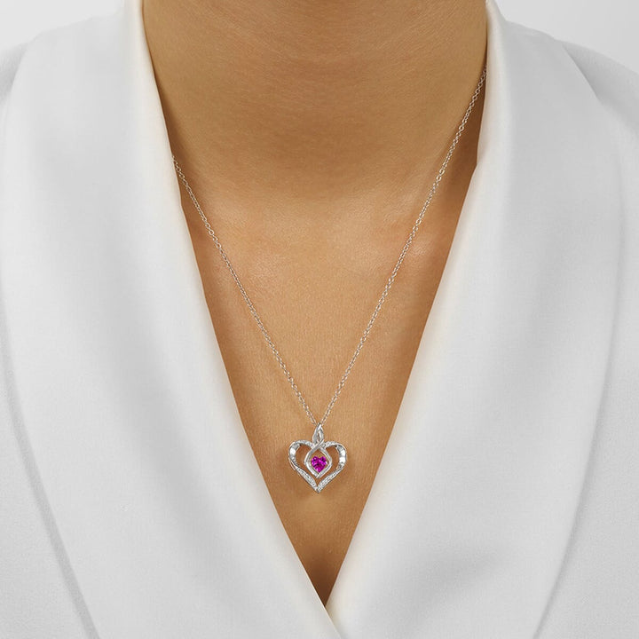 Silver Diamond 1/50Ctw & Created-Amethyst 1/4Ctw Pendant