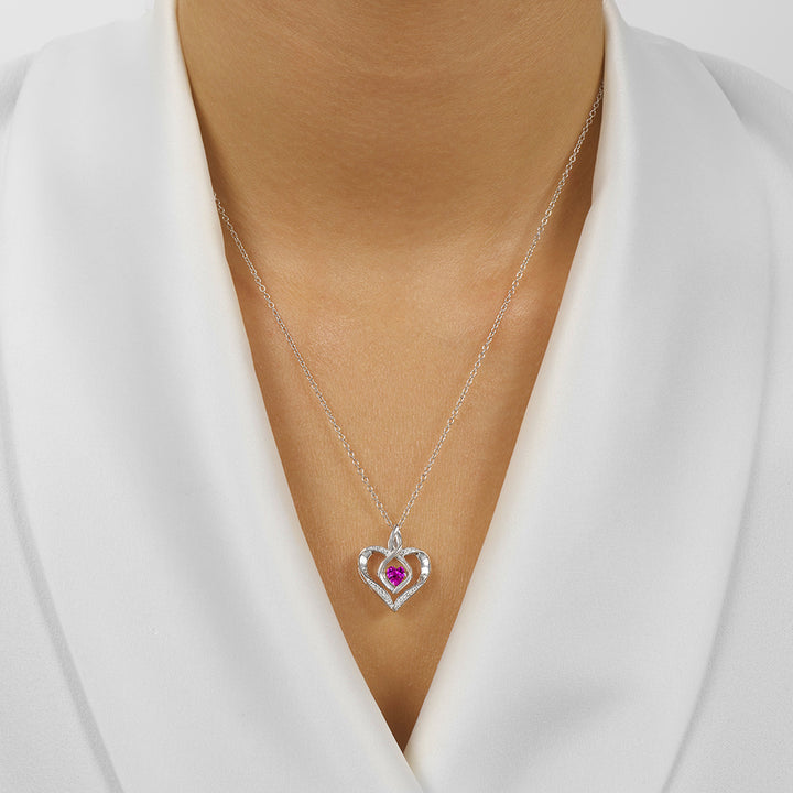 Silver Diamond 1/50Ctw & Created-Amethyst 1/4Ctw Pendant