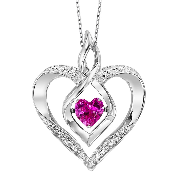 Silver Diamond 1/50Ctw & Createdpink Tourmaline 1/4Ctw Pendant