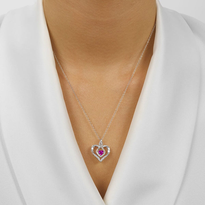 Silver Diamond 1/50Ctw & Createdpink Tourmaline 1/4Ctw Pendant