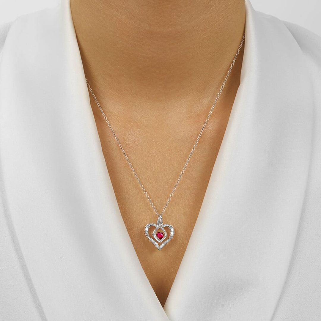 Silver Diamond 1/50Ctw & Created Ruby 1/4Ctw Pendant