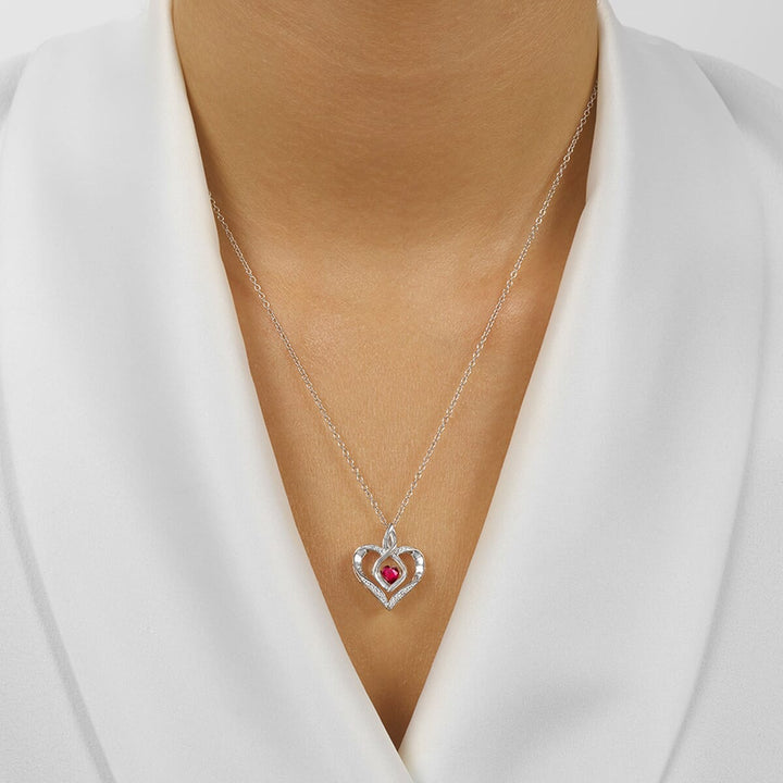 Silver Diamond 1/50Ctw & Created Ruby 1/4Ctw Pendant