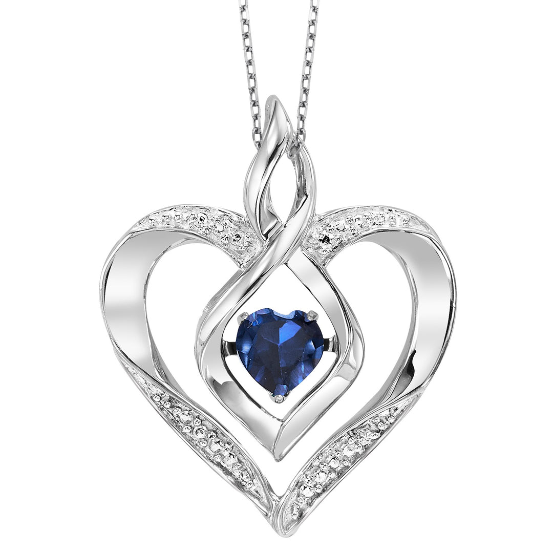 Silver Diamond 1/50Ctw & Created Sapphire 1/4Ctw Pendant