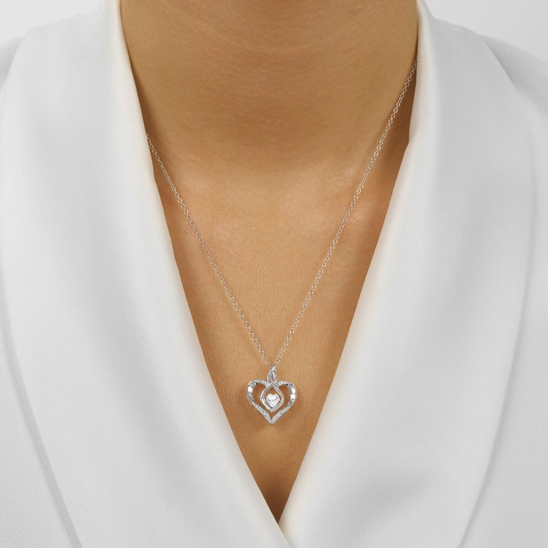 Silver Diamond 1/50Ctw & Createdwhite Topaz 1/4Ctw Pendant