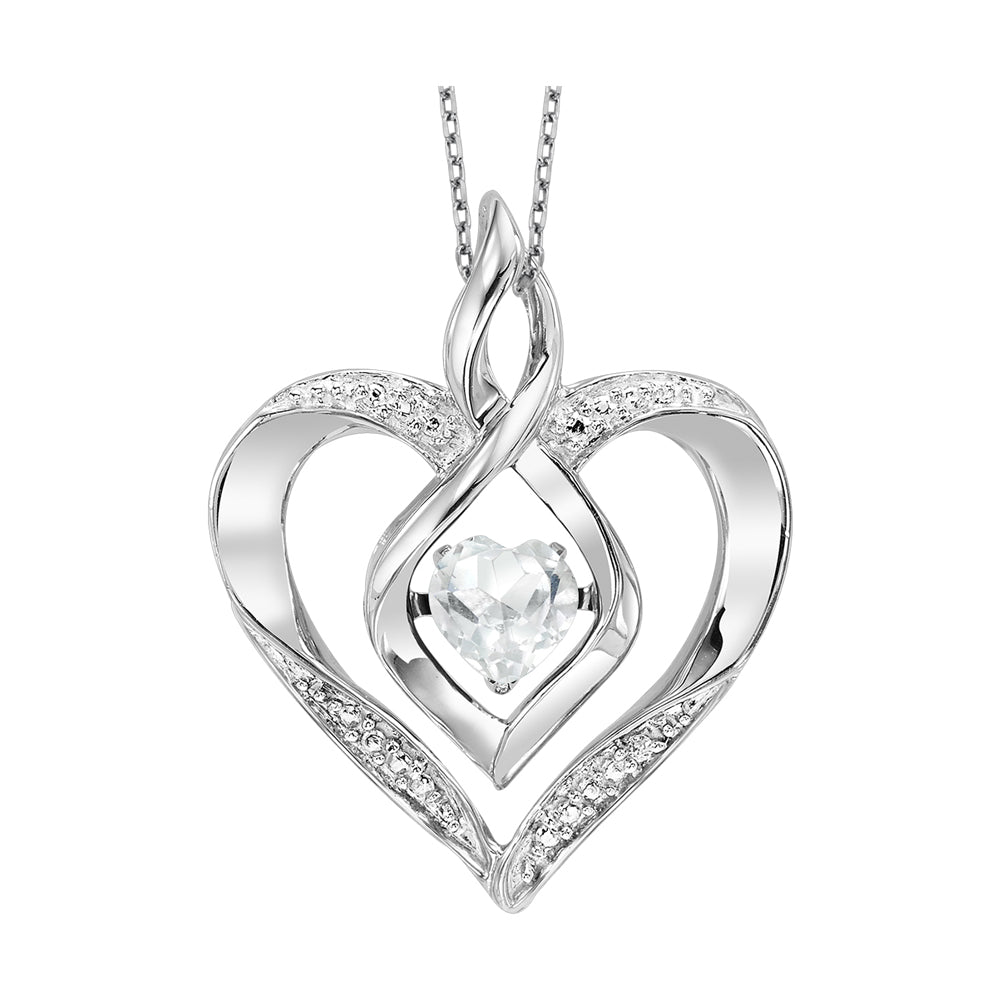 Silver Diamond 1/50Ctw & Createdwhite Topaz 1/4Ctw Pendant