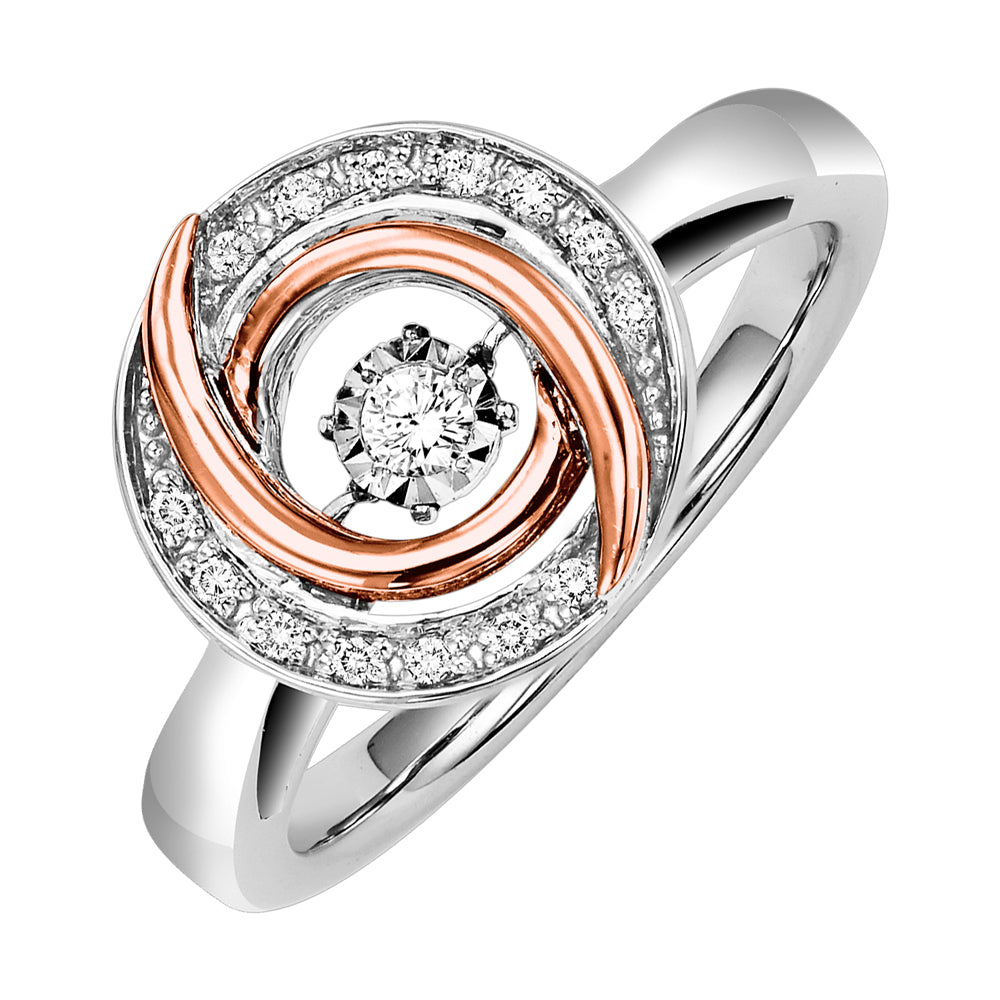 Gold Silver White Rose Diamond 1/10Ctw Ring