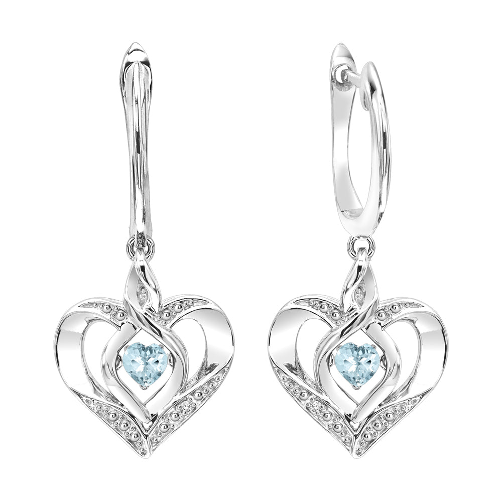 Silver Diamond 1/50Ctw & Created-Aquamarine 1/8Ctw Earring
