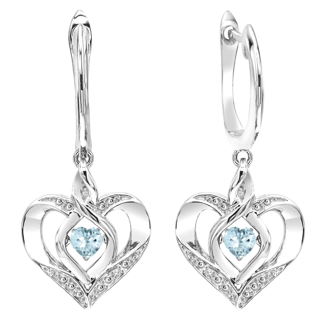 Silver Diamond 1/50Ctw & Created-Aquamarine 1/8Ctw Earring
