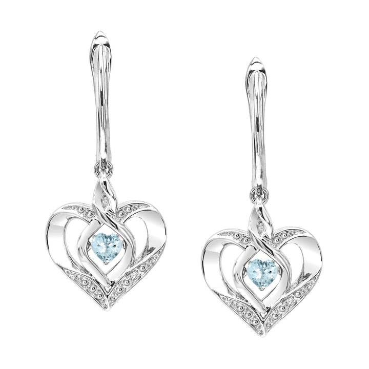 Silver Diamond 1/50Ctw & Created-Aquamarine 1/8Ctw Earring