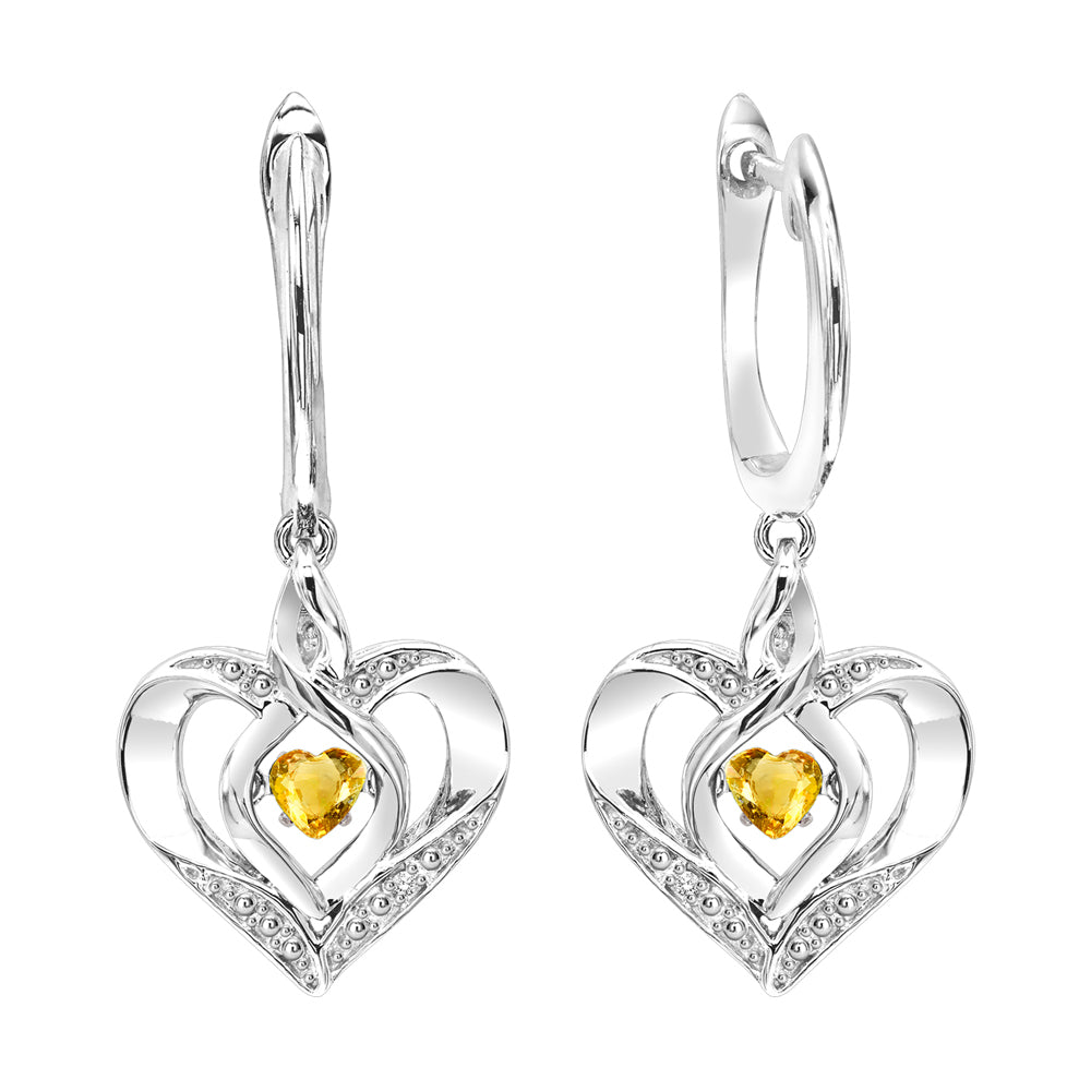 Silver Diamond 1/50Ctw & Created-Citrine 1/8Ctw Earring