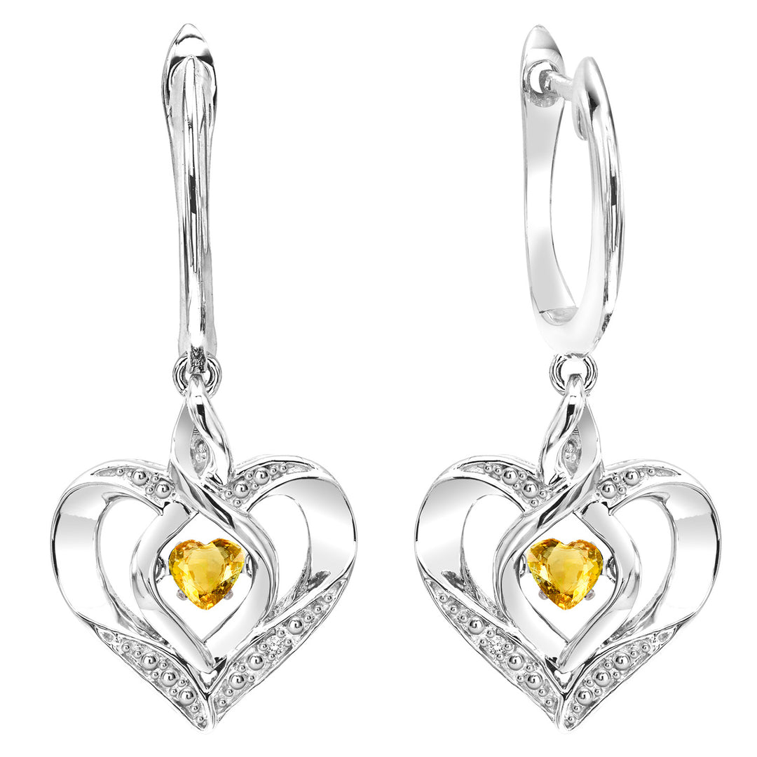 Silver Diamond 1/50Ctw & Created-Citrine 1/8Ctw Earring