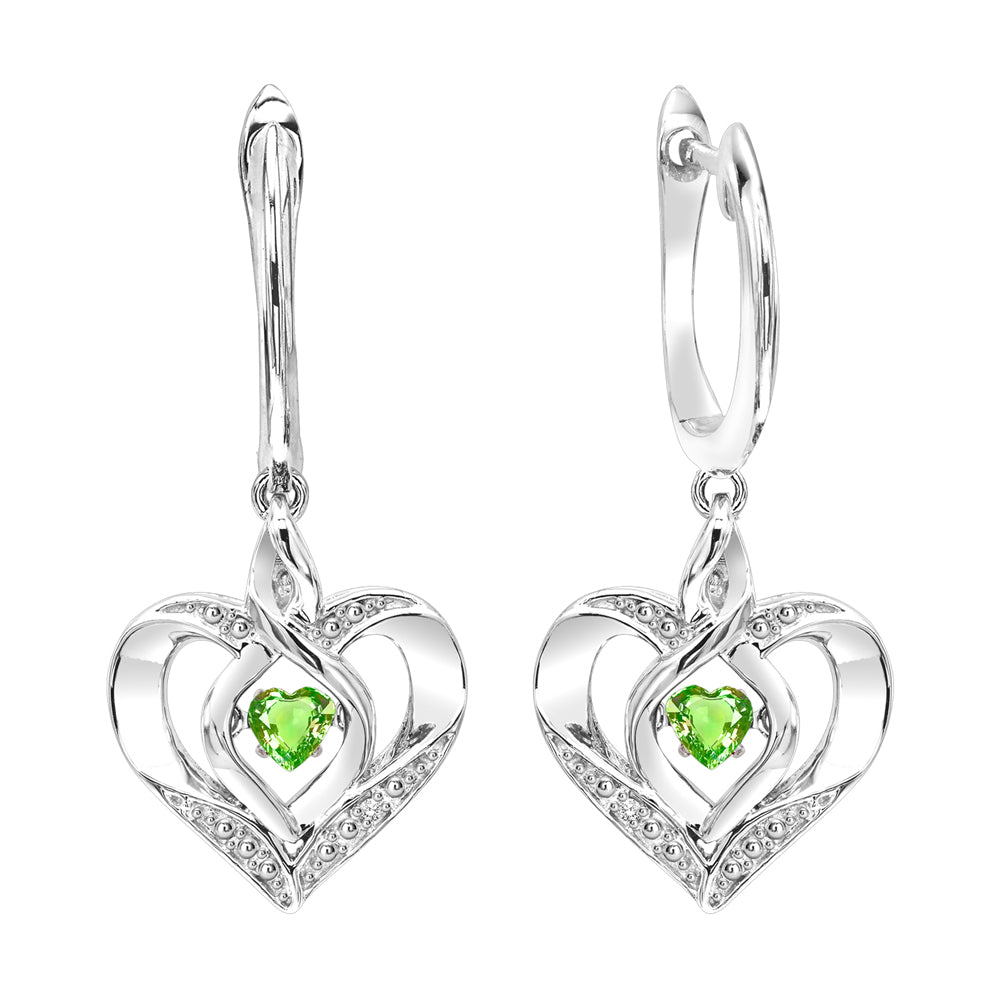 Silver Diamond 1/50Ctw & Createdperidot 1/8Ctw Earring