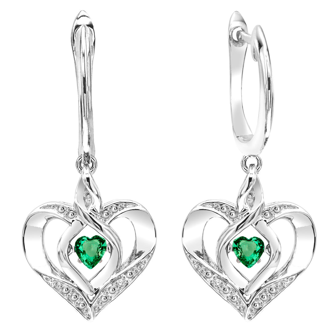 Silver Diamond 1/50Ctw & Created-Emerald 1/8Ctw Earring
