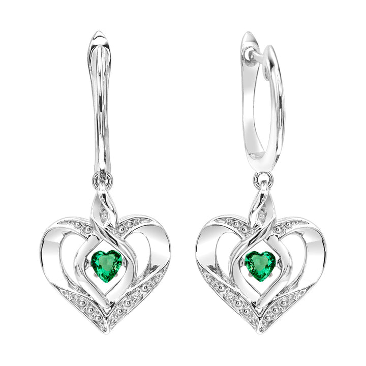 Silver Diamond 1/50Ctw & Created-Emerald 1/8Ctw Earring