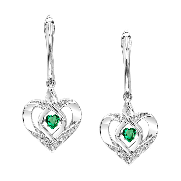 Silver Diamond 1/50Ctw & Created-Emerald 1/8Ctw Earring