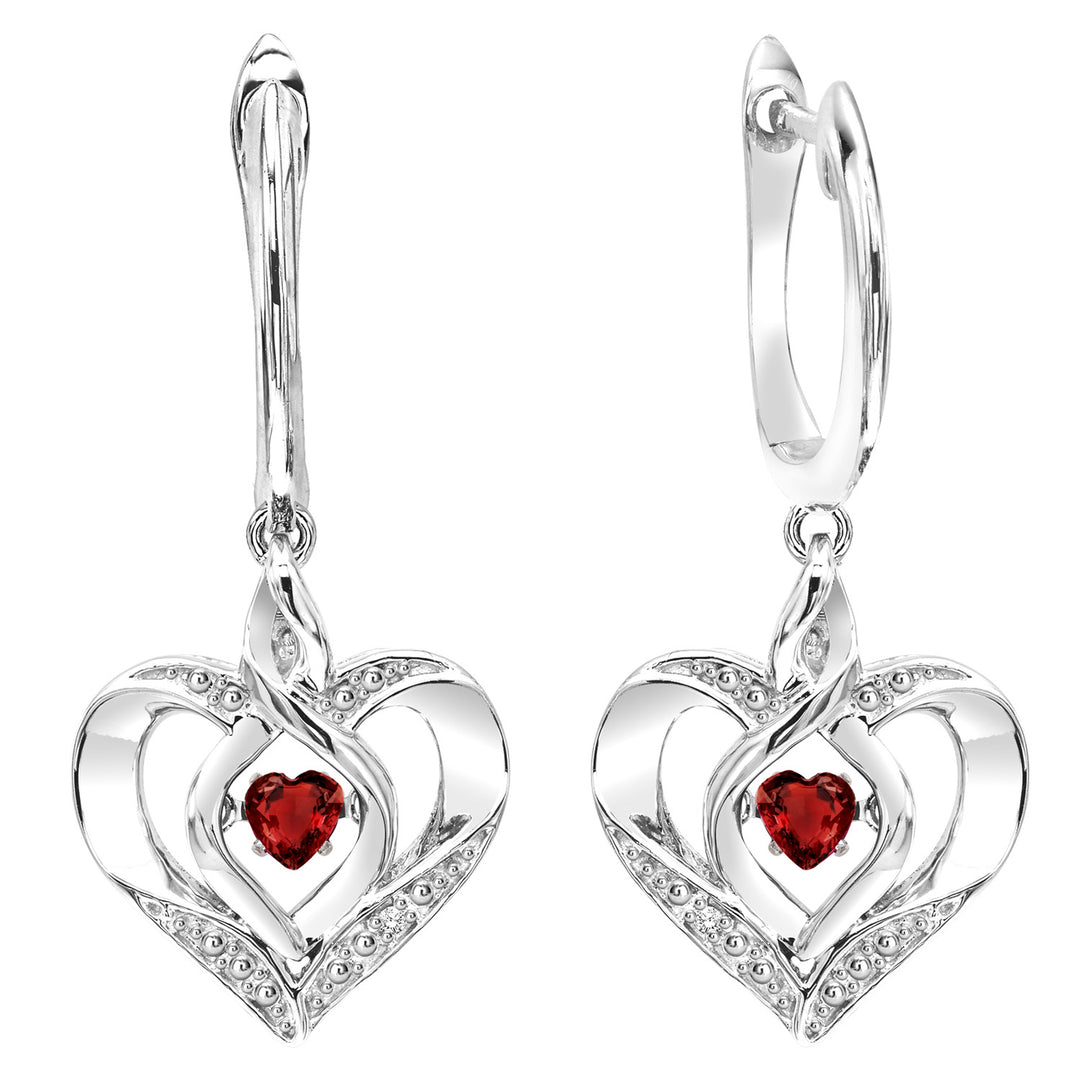 Silver Diamond 1/50Ctw & Created-Garnet 1/8Ctw Earring