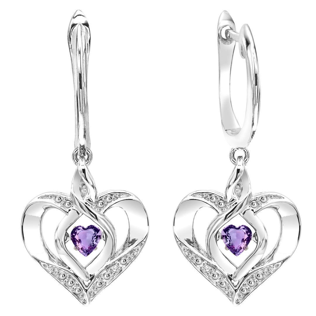 Silver Diamond 1/50Ctw & Created-Amethyst 1/8Ctw Earring