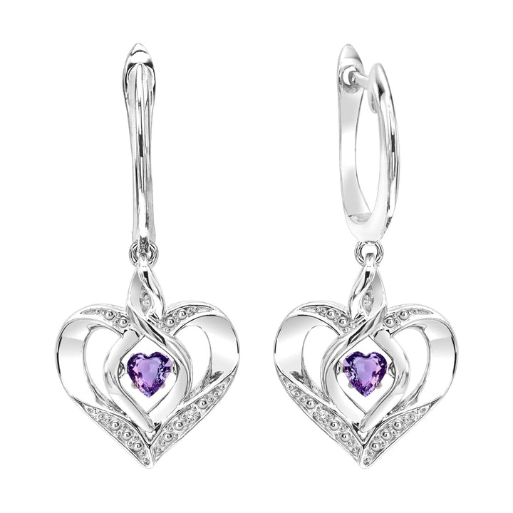Silver Diamond 1/50Ctw & Created-Amethyst 1/8Ctw Earring