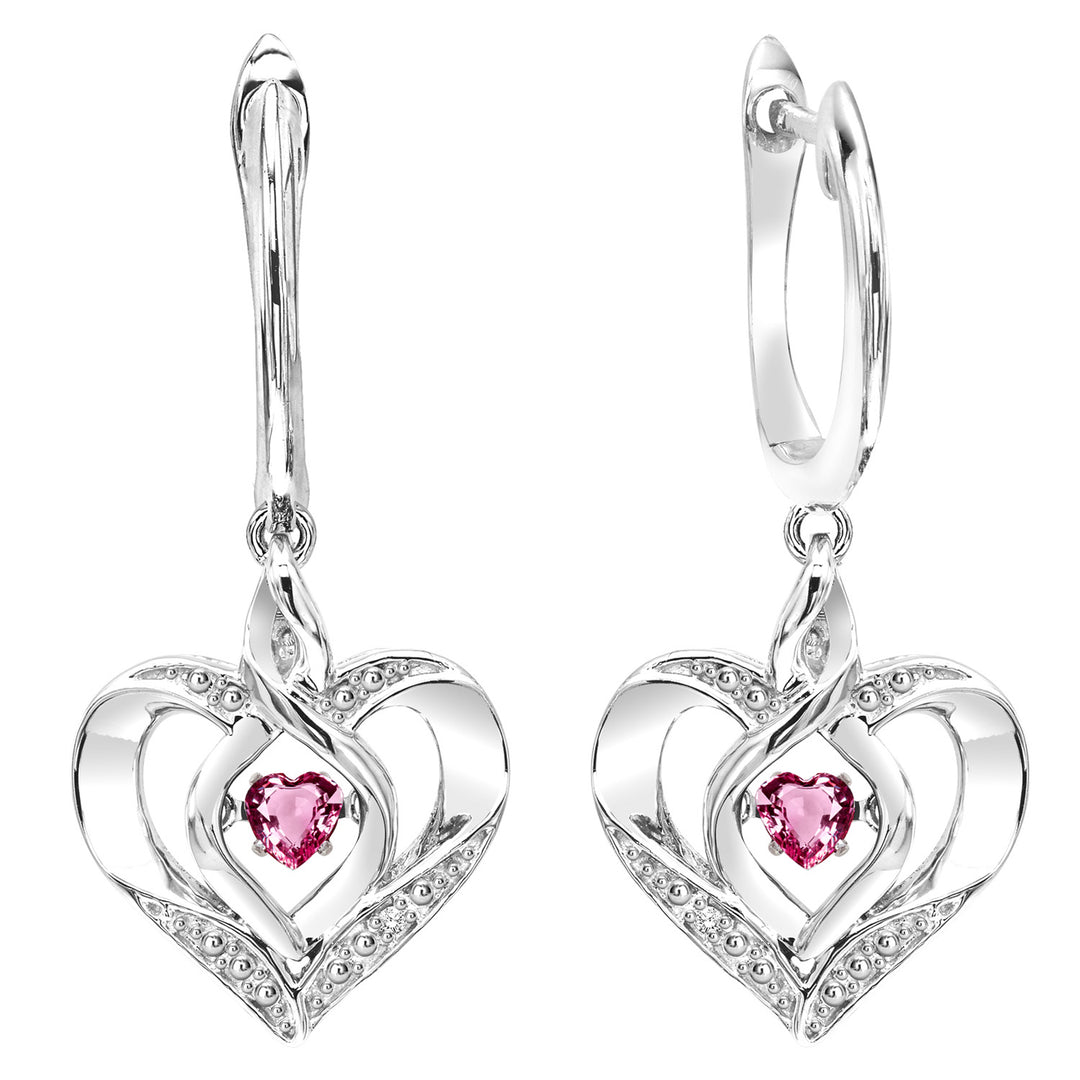 Silver Diamond 1/50Ctw & Createdpink Tourmaline 1/8Ctw Earring