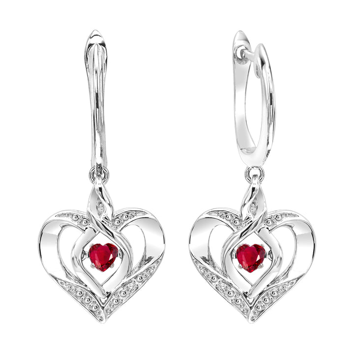 Silver Diamond 1/50Ctw & Created Ruby 1/8Ctw Earring