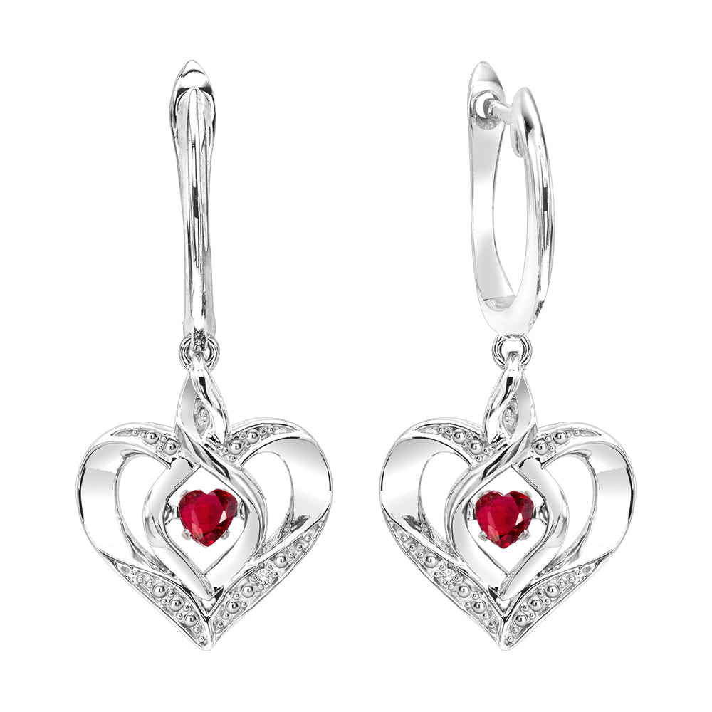 Silver Diamond 1/50Ctw & Created Ruby 1/8Ctw Earring