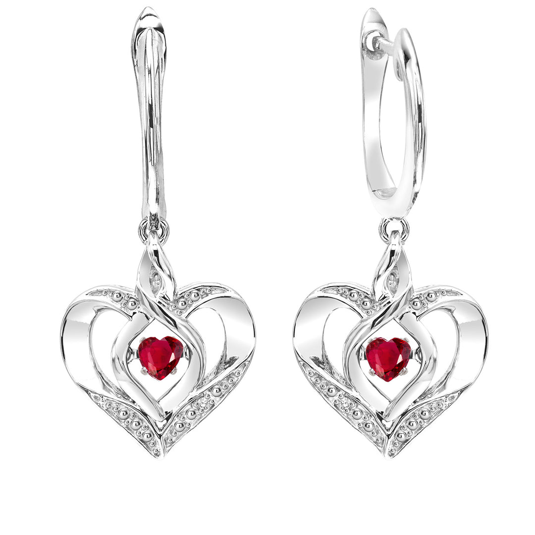 Silver Diamond 1/50Ctw & Created Ruby 1/8Ctw Earring