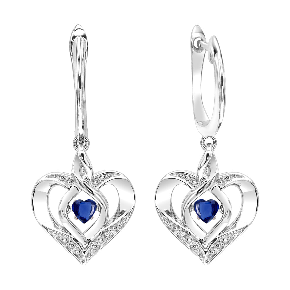 Silver Diamond 1/50Ctw & Created Sapphire 1/8Ctw Earring