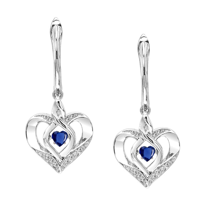 Silver Diamond 1/50Ctw & Created Sapphire 1/8Ctw Earring