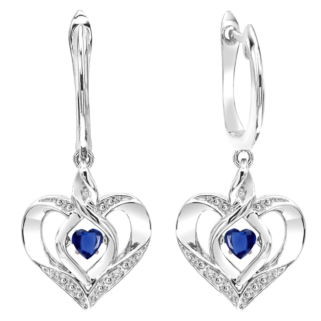 Silver Diamond 1/50Ctw & Created Sapphire 1/8Ctw Earring