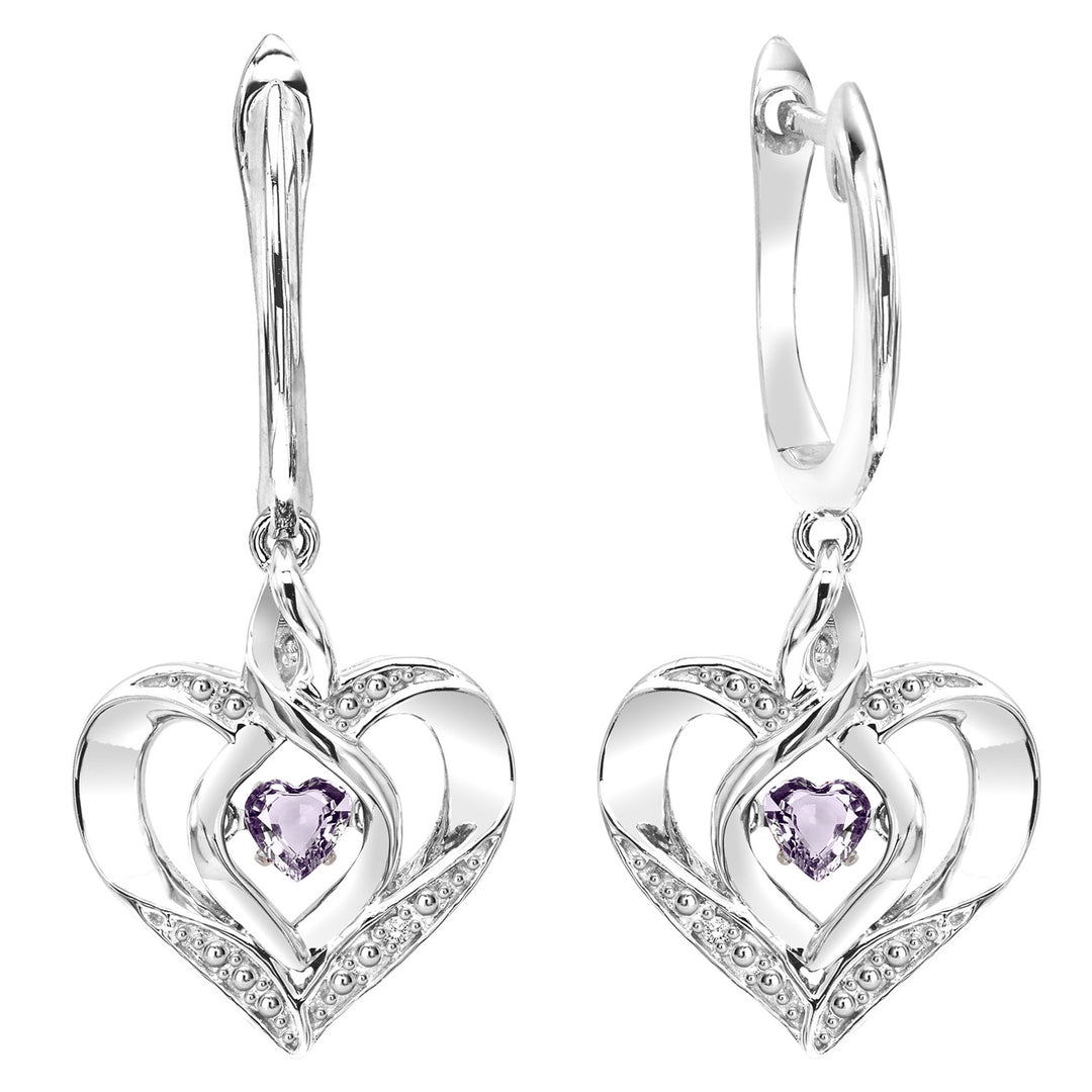 Silver Diamond 1/50Ctw & Syn Alexandrite 1/8Ctw Earring