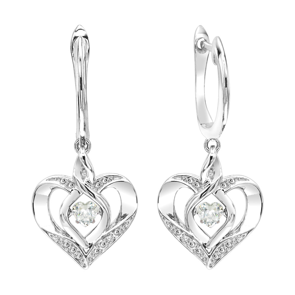 Silver Diamond 1/50Ctw & Createdwhite Topaz 1/8Ctw Earring