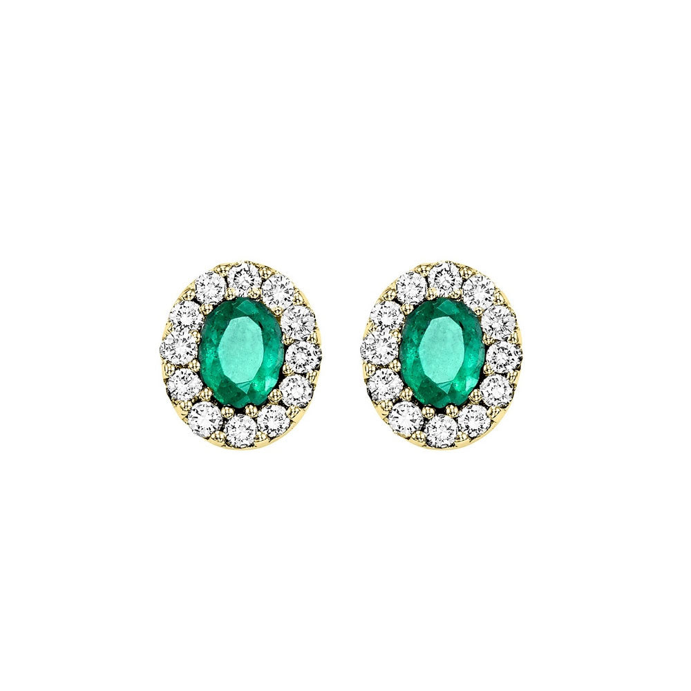 14Kt Yellow Gold Diamond 1/5Ctw & Emerald 1/3Ctw Earring