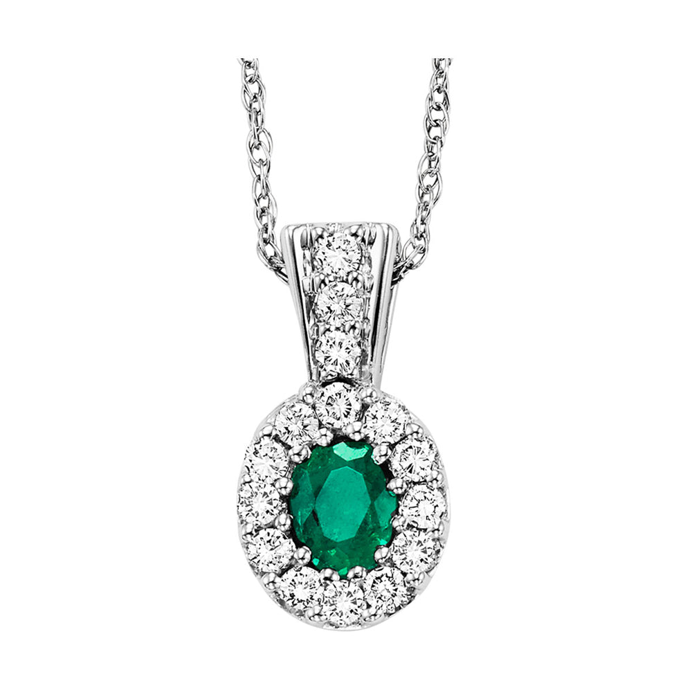 14Kt White Gold Diamond 1/7Ctw & Emerald 1/7Ctw Pendant