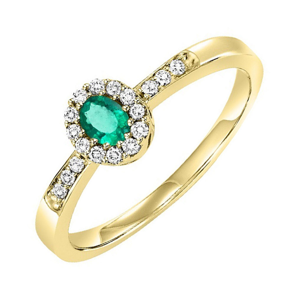 14Kt Yellow Gold Diamond 1/6Ctw & Emerald 1/8Ctw Ring