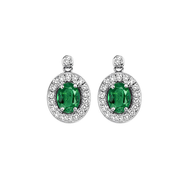 14Kt White Gold Diamond 1/4Ctw & Emerald 3/4Ctw Earring