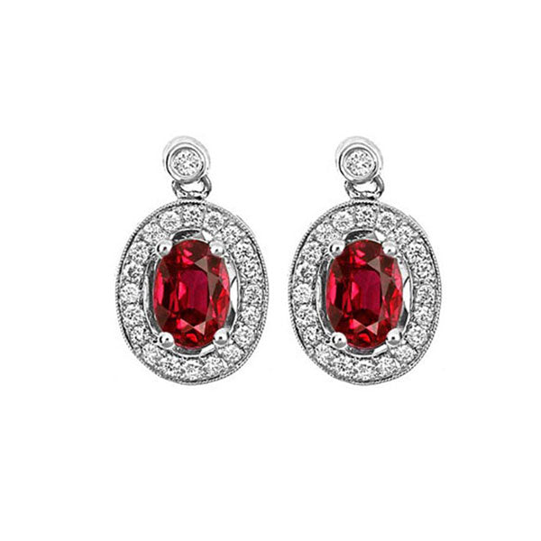 14Kt White Gold Diamond 1/4Ctw & Ruby 1Ctw Earring