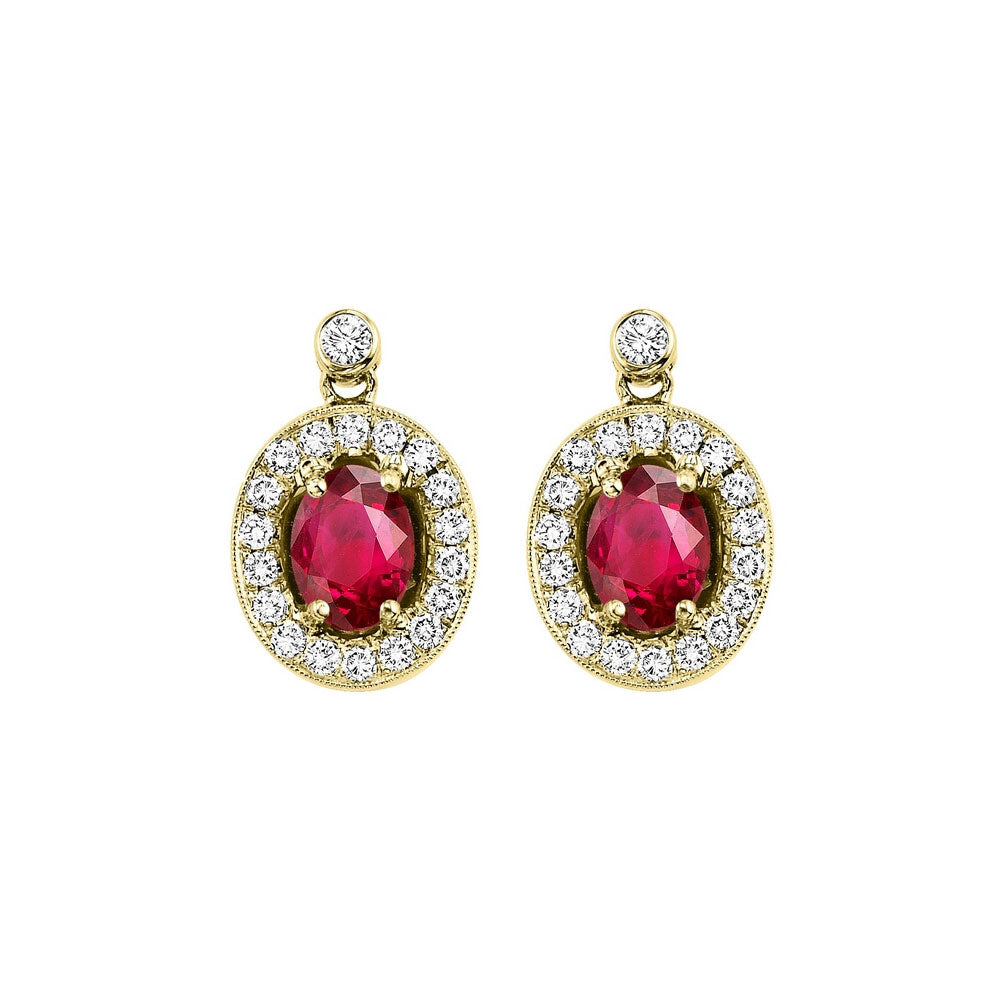 14Kt Yellow Gold Diamond 1/4Ctw & Ruby 1Ctw Earring