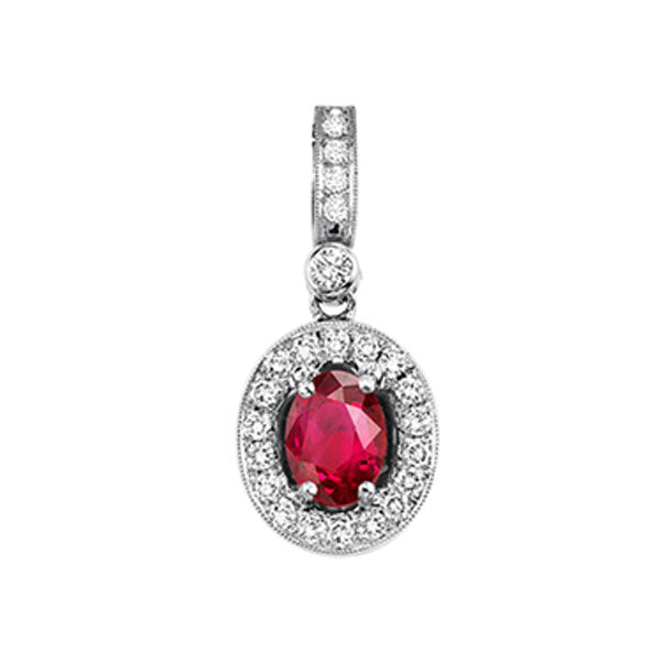 14Kt White Gold Diamond 1/8Ctw & Ruby 5/8Ctw Pendant