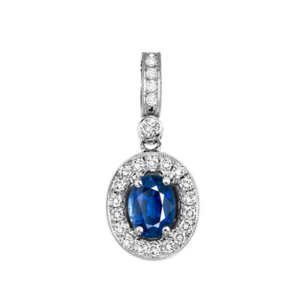 14Kt White Gold Diamond 1/8Ctw & Sapphire 5/8Ctw Pendant