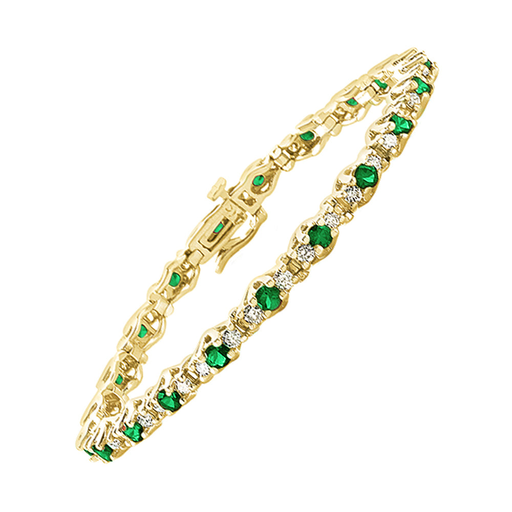 14Kt Yellow Gold Diamond 2 1/10Ctw & Emerald 2Ctw Bracelet